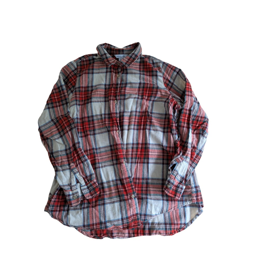 Old Navy The Classic Shirt Womens XXL Tall Red White Plaid Button Down Cotton